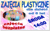 Plakat: Zajecia plastyczne dla dZiec od 6 lat, środa, 14:00 zajecia bezpłatne