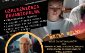Plakat dotyczący spotkania o uzależnieniach 